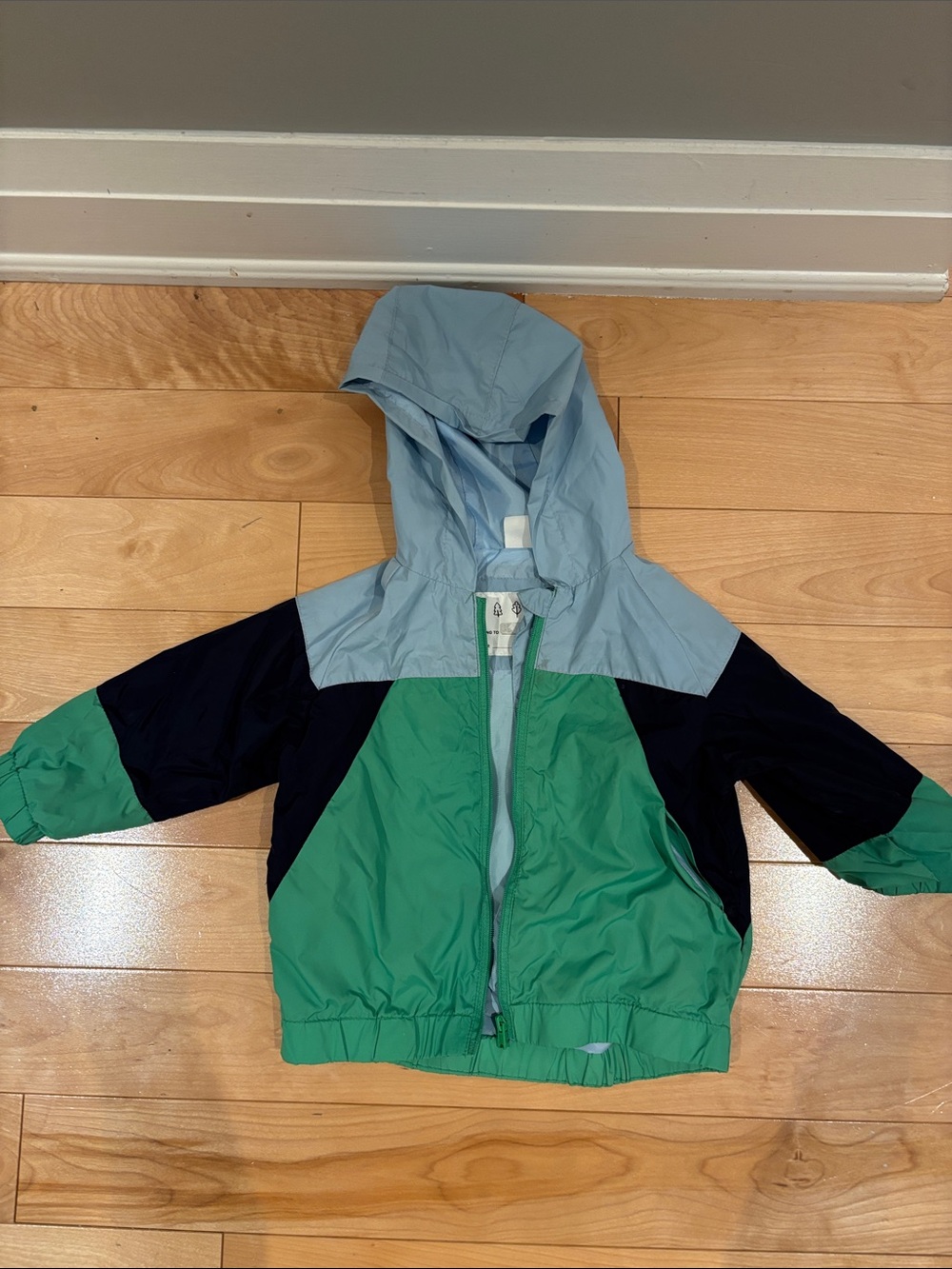 12-18m Seed Kids Colorblock Hooded Windbreaker Jacket - Green / Light Blue